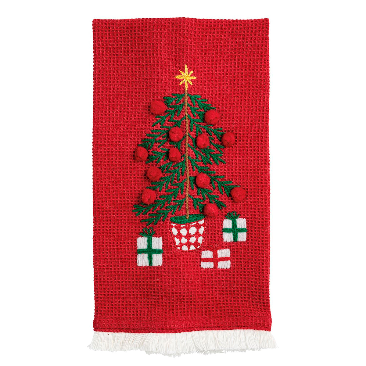 CHRISTMAS TREE WAFFLE FRINGE TOWEL