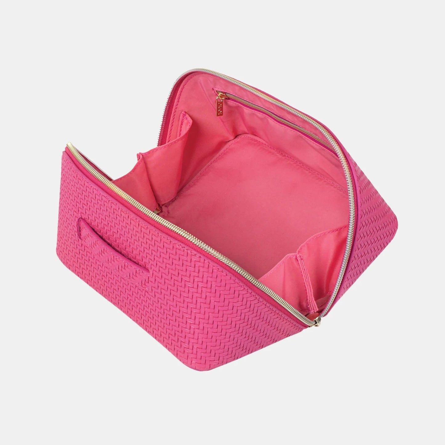 MEDIUM COSMETIC BEAUTY BAG - HERRINGBONE RASPBERRY