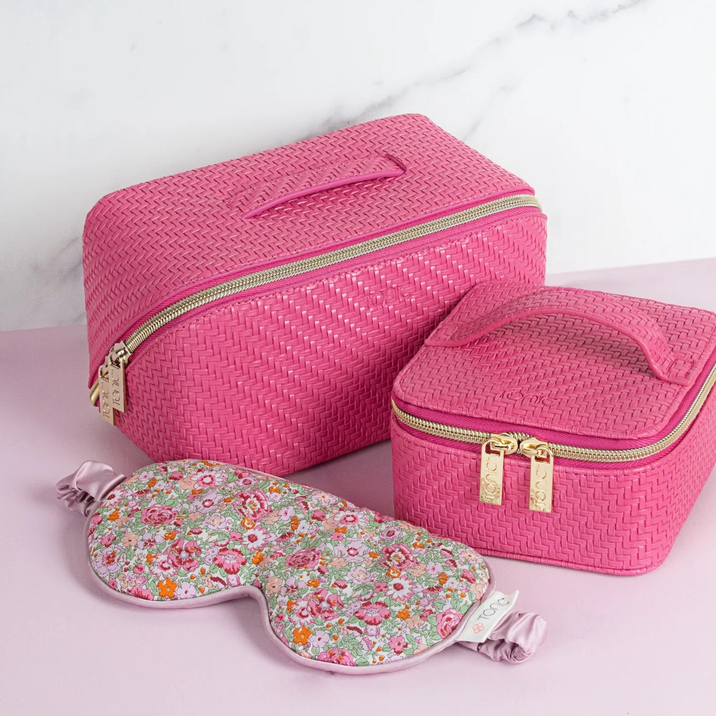 MEDIUM COSMETIC BEAUTY BAG - HERRINGBONE RASPBERRY