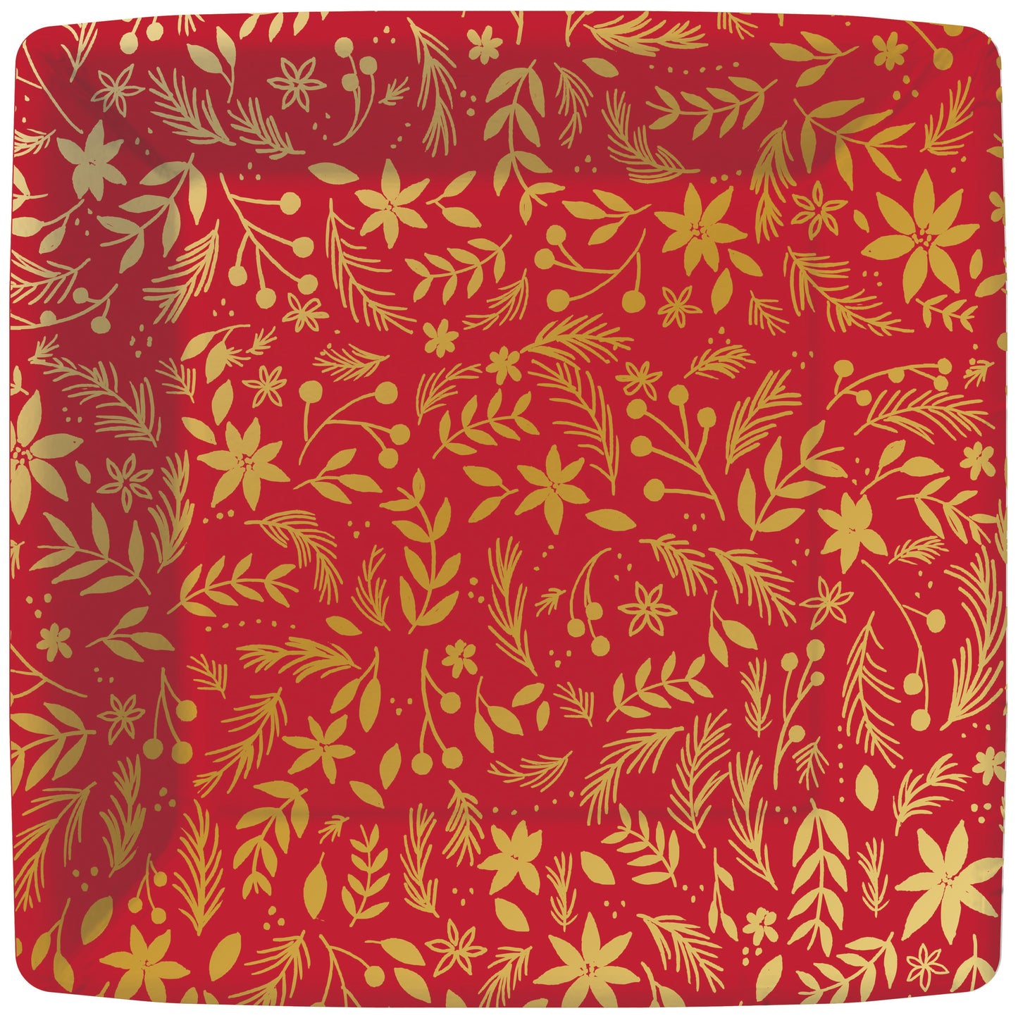 Red with Gold Floral Christmas Dinner Plates