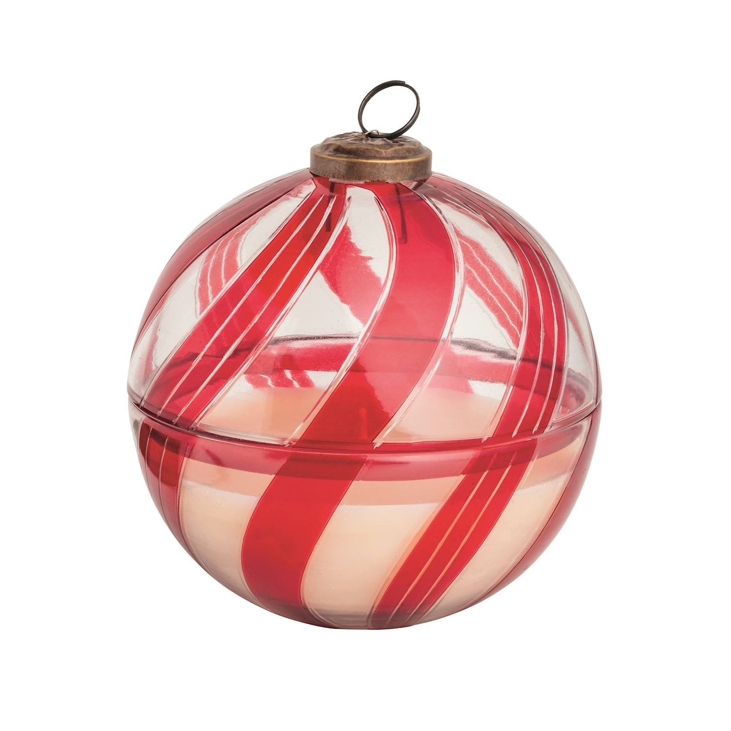 CANDY CANE GLASS ORNAMENT CANDLE