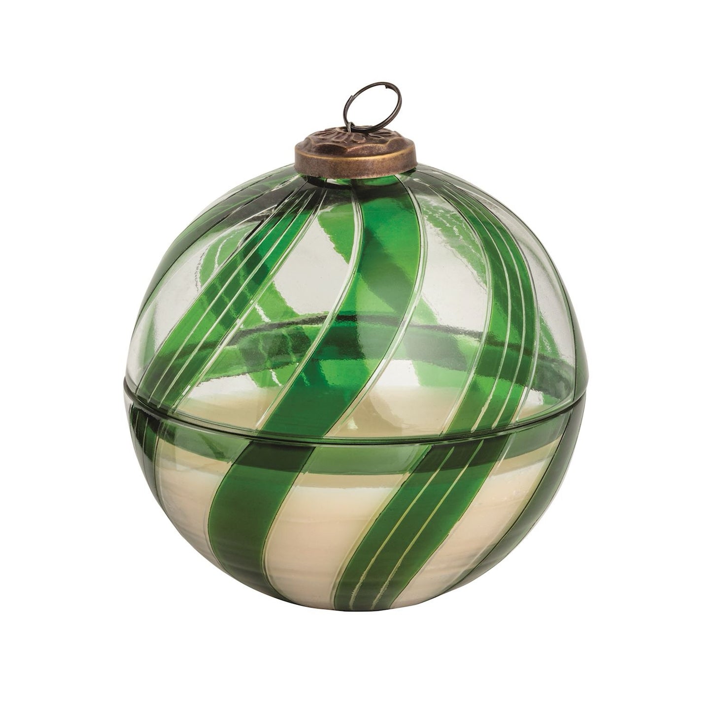 CANDY CANE GLASS ORNAMENT CANDLE