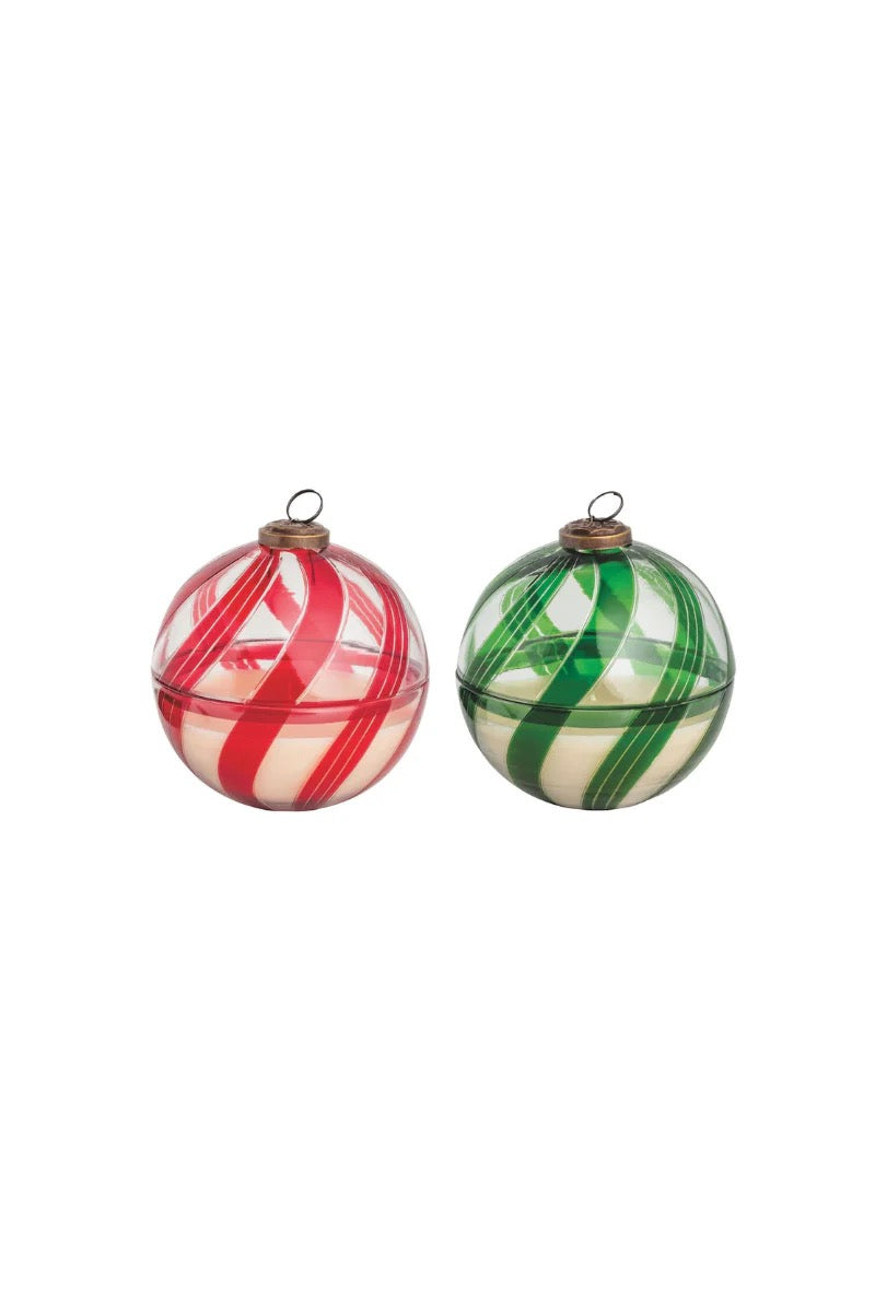 CANDY CANE GLASS ORNAMENT CANDLE