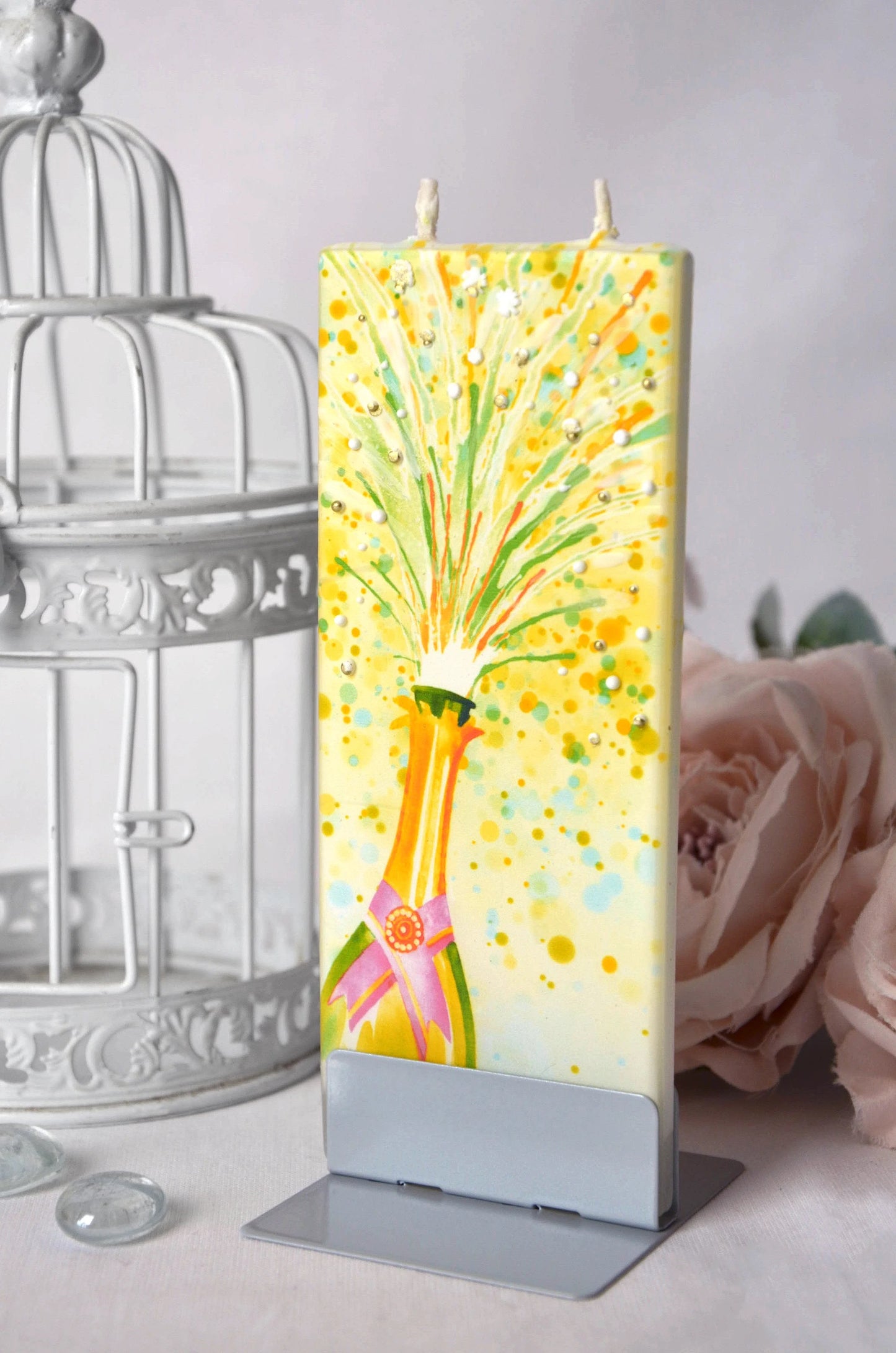 POPPING CHAMPAGNE CELEBRATION FLAT CANDLE