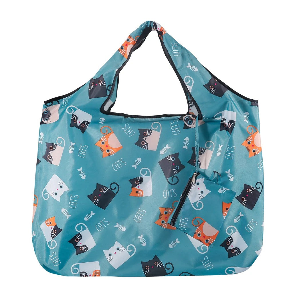 ECO CHIC FOLDABLE REUSABLE LARGE SHOPPING BAG CARTOON CAT