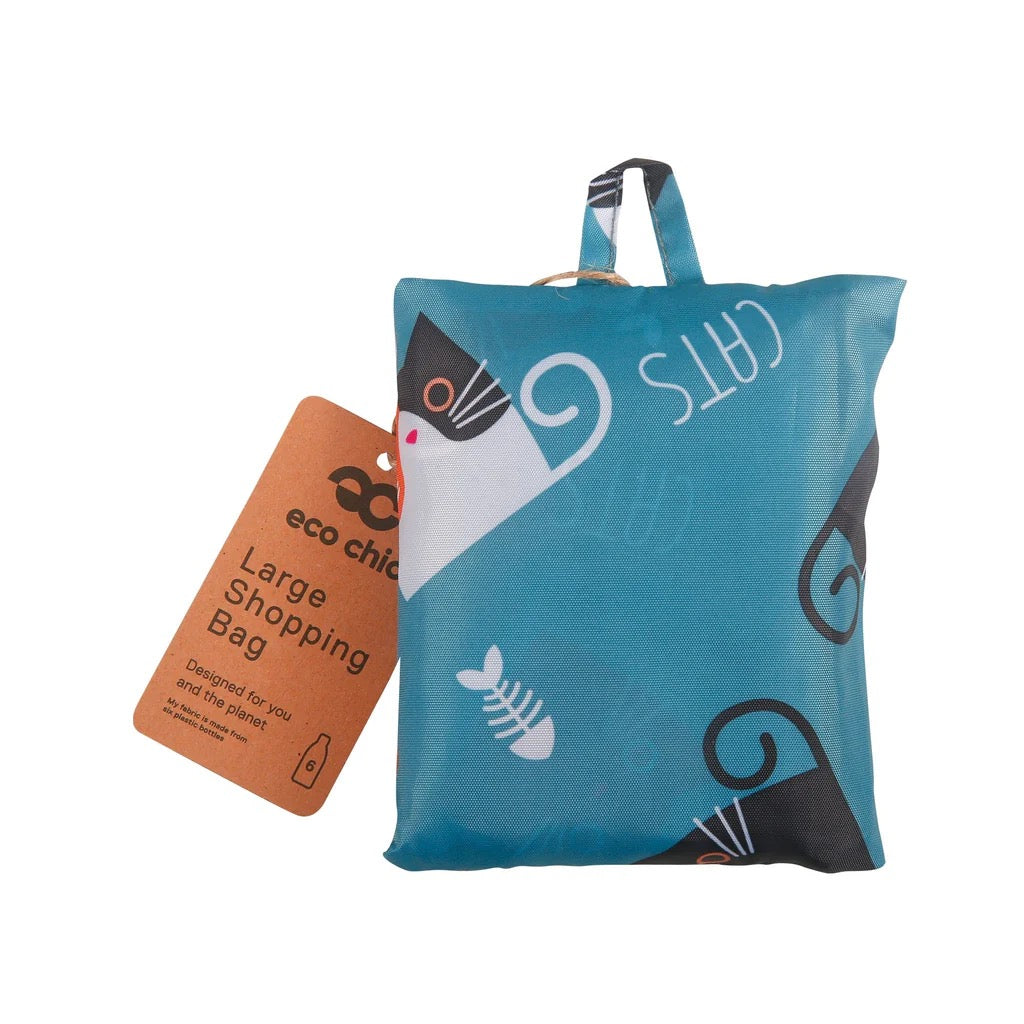 ECO CHIC FOLDABLE REUSABLE LARGE SHOPPING BAG CARTOON CAT