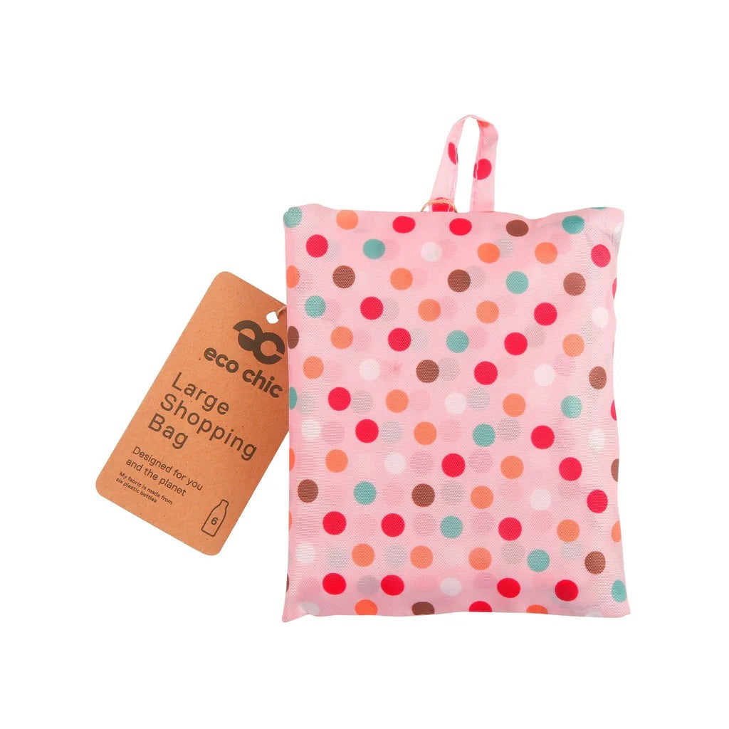 ECO CHIC FOLDABLE REUSABLE LARGE SHOPPING BAG POLKA DOTS