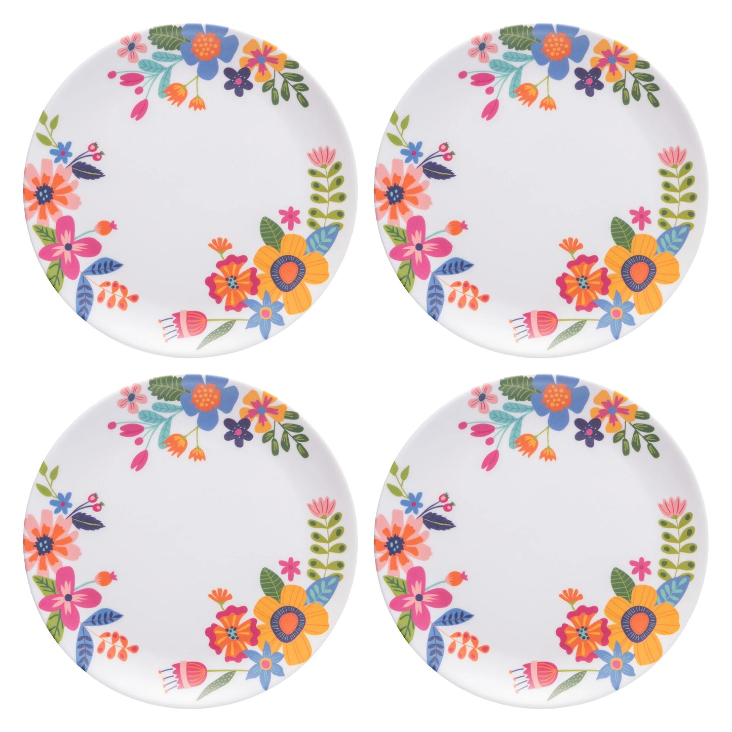 COLORFUL FLOWERS MELAMINE DESSERT PLATES