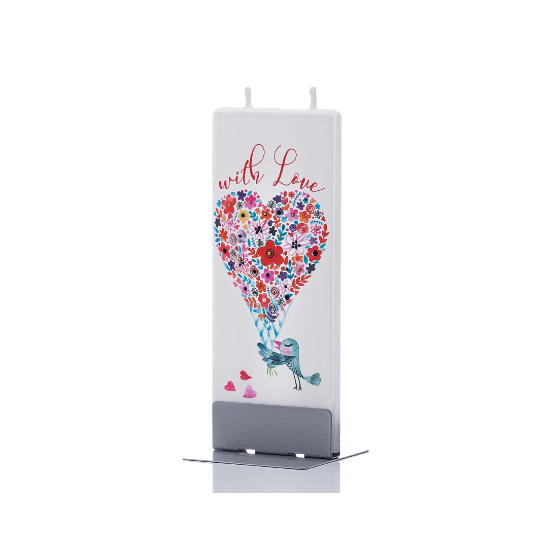 LOVE BIRD WITH FLORAL HEART FLAT CANDLE