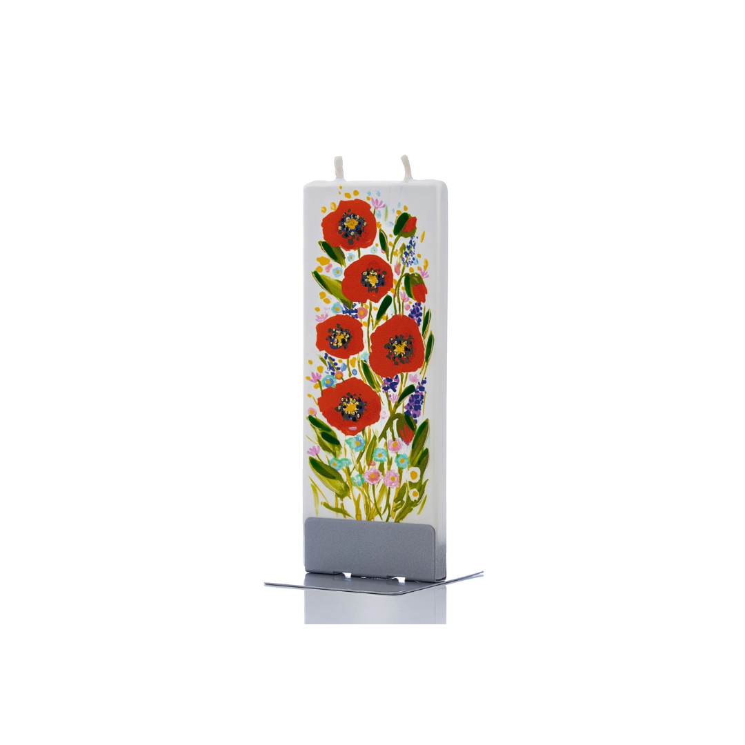 ARTISTIC RED POPPIES FLAT CANDLE
