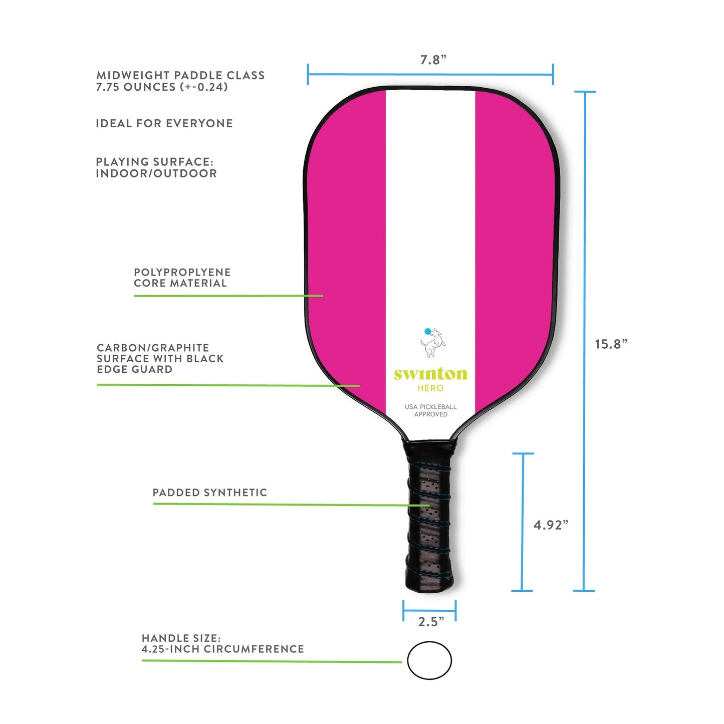 PINK STRIPED HERO PICKLEBALL PADDLE