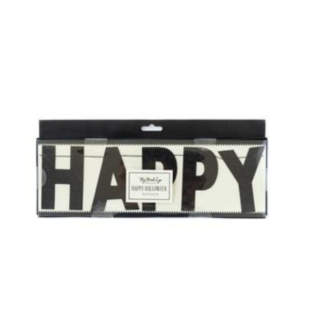 HAPPY HALLOWEEN BLACK GLITTER BANNER