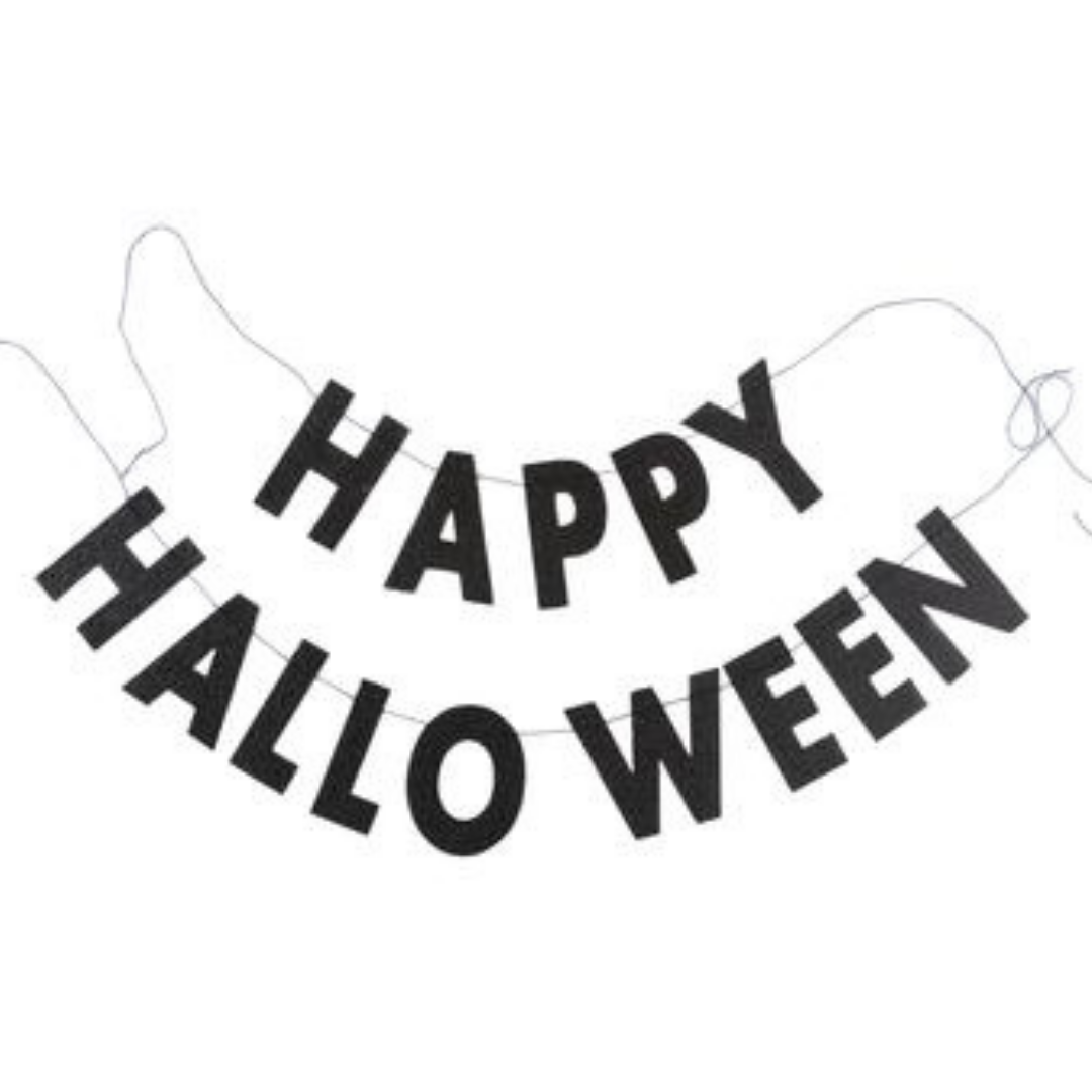HAPPY HALLOWEEN BLACK GLITTER BANNER