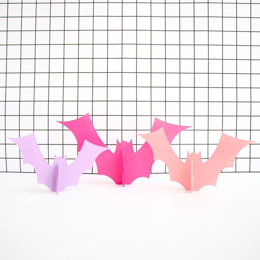 Halloween Pink Set Opaque Acrylic Bat Decorations