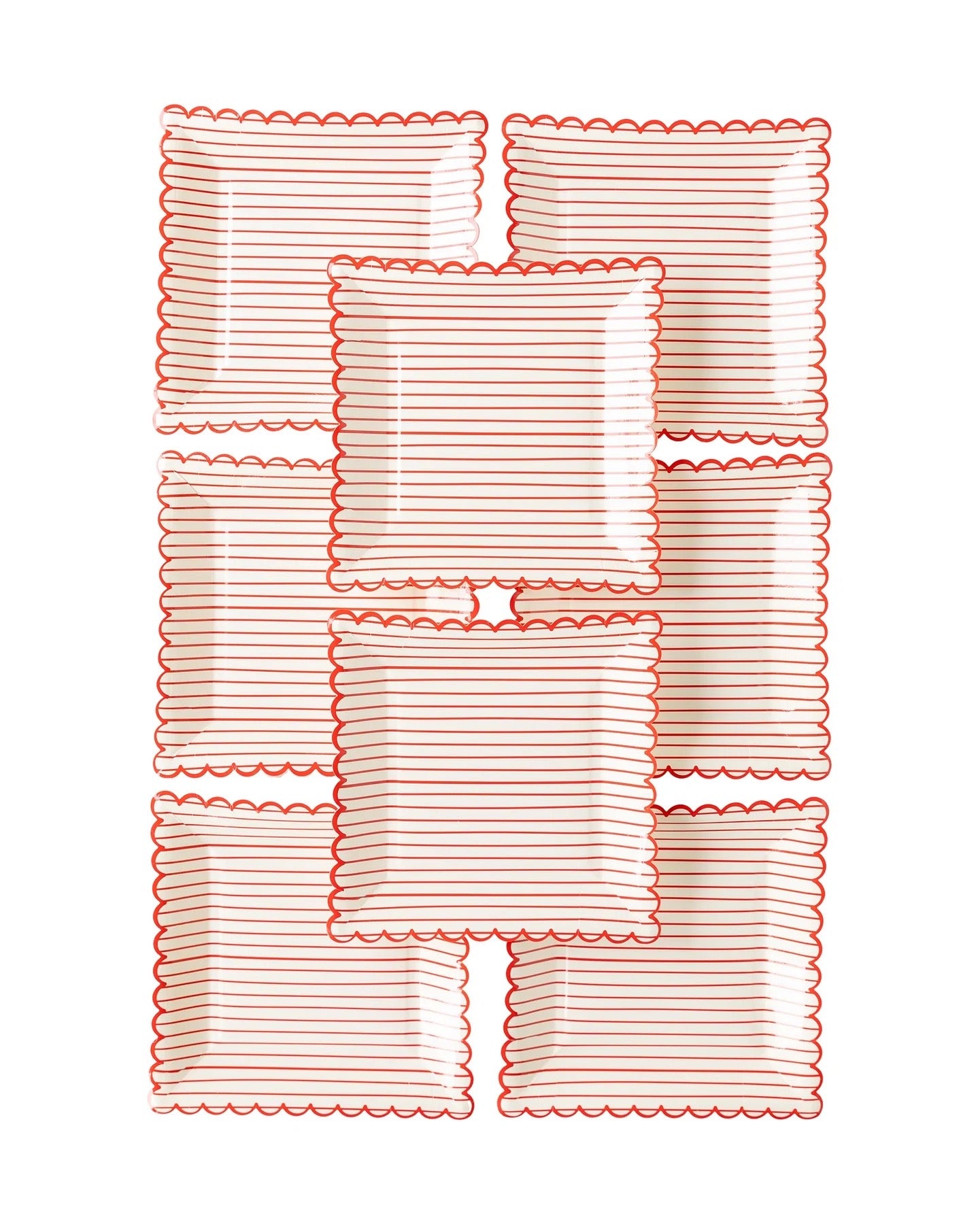 VALENTINE RED STRIPED SCALLOPED DINNER PLATES