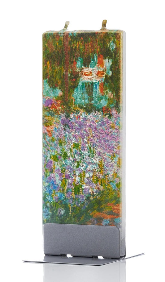 CLAUDE MONET - IRISES IN MONET'S GARDEN FLAT CANDLE
