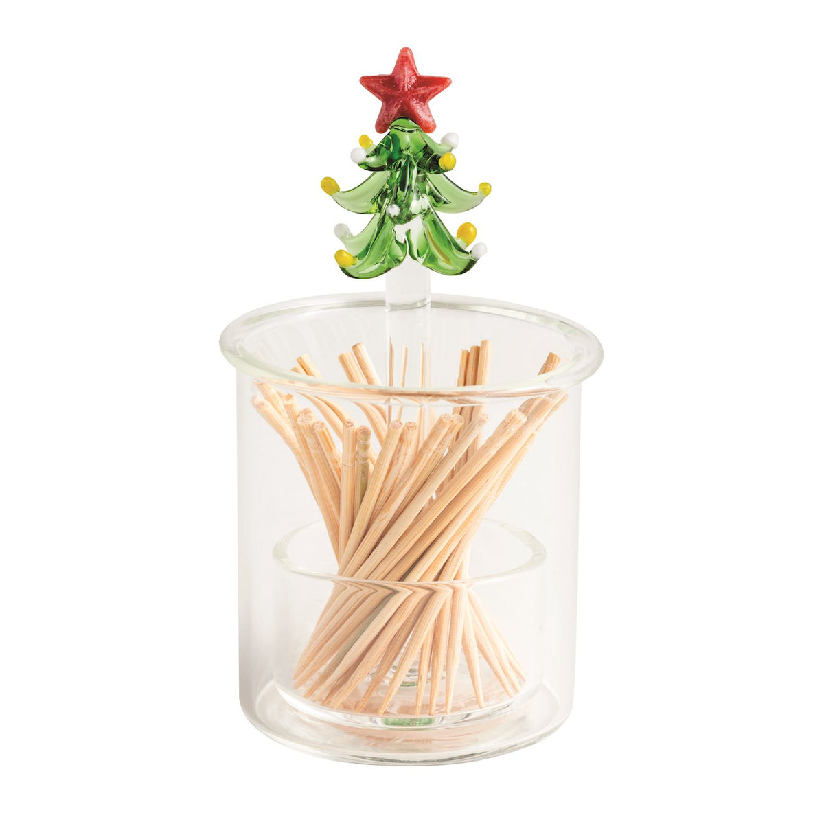 CHRISTMAS GLASS TOOTHPICK CADDY SET