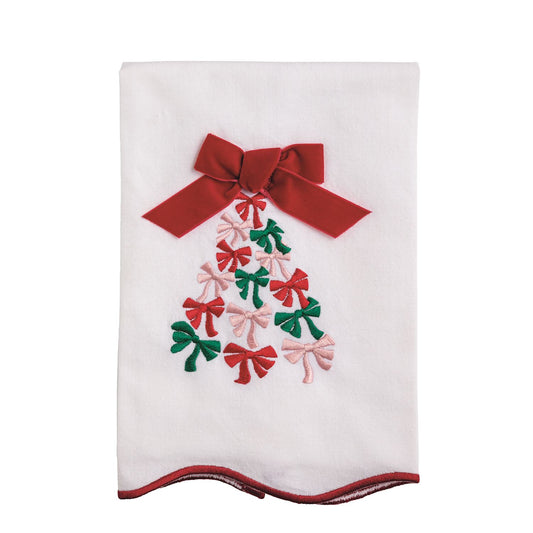 BOW TREE SCALLOP EMBROIDERED TOWEL