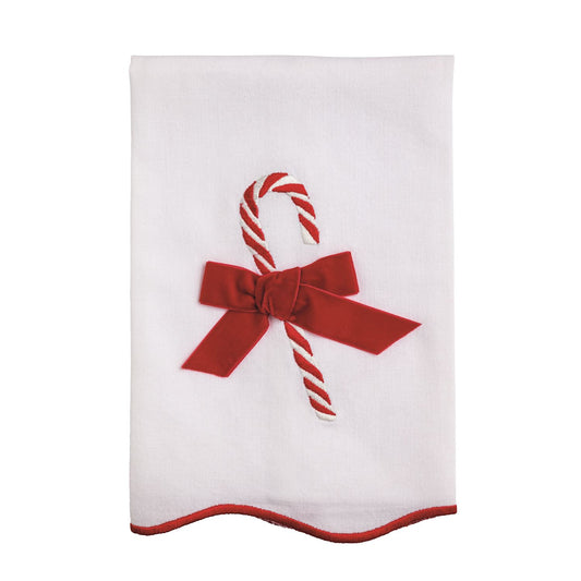 CANDY CANE BOW SCALLOP EMBROIDERED TOWEL