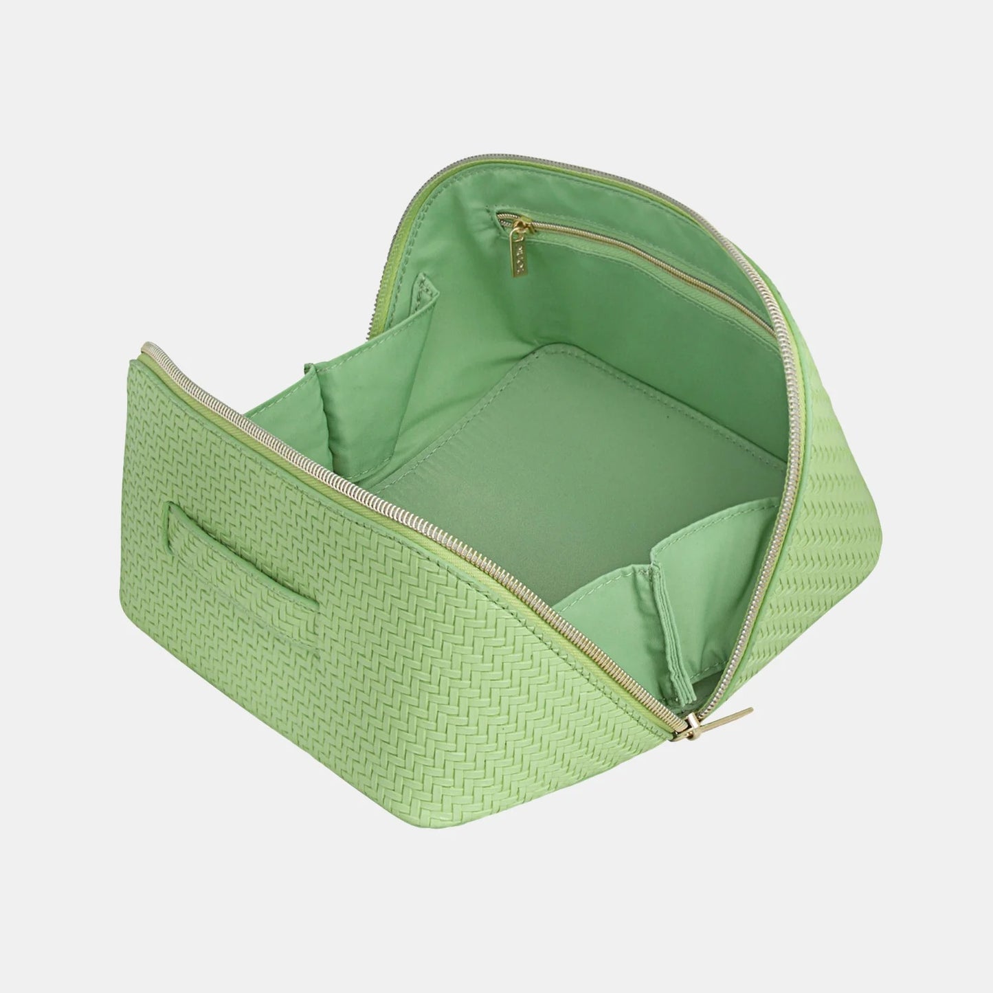 MEDIUM COSMETIC BEAUTY BAG  HERRINGBONE PISTACHIO