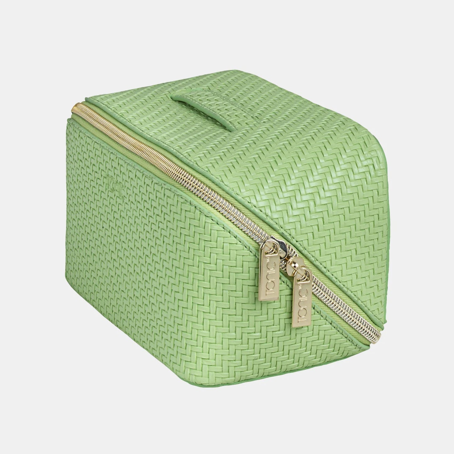 MEDIUM COSMETIC BEAUTY BAG  HERRINGBONE PISTACHIO