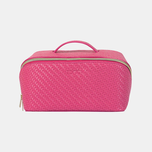 MEDIUM COSMETIC BEAUTY BAG - HERRINGBONE RASPBERRY