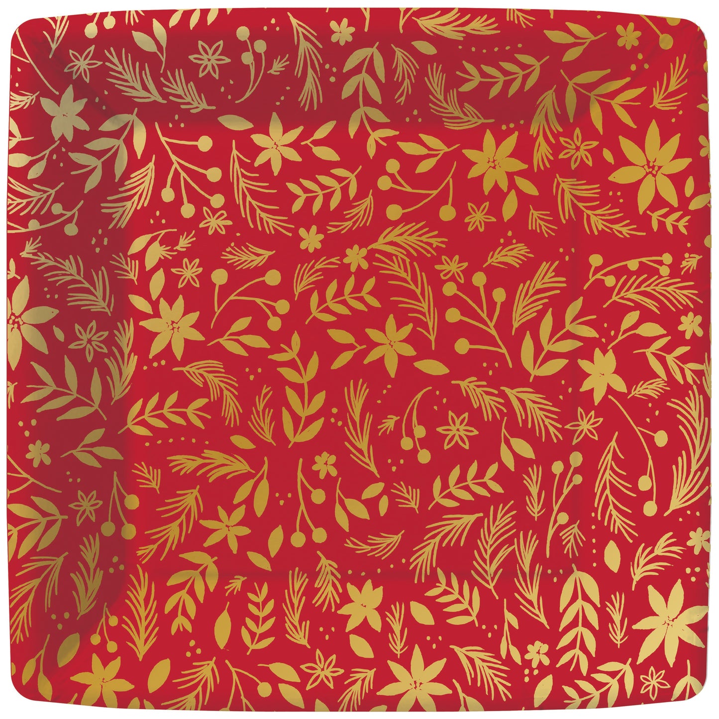 Red with Gold Floral Christmas Dinner Plates