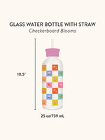 BLOOMING CHECKERBOARD: GLASS WATER BOTTLE WITH STRAW