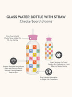BLOOMING CHECKERBOARD: GLASS WATER BOTTLE WITH STRAW