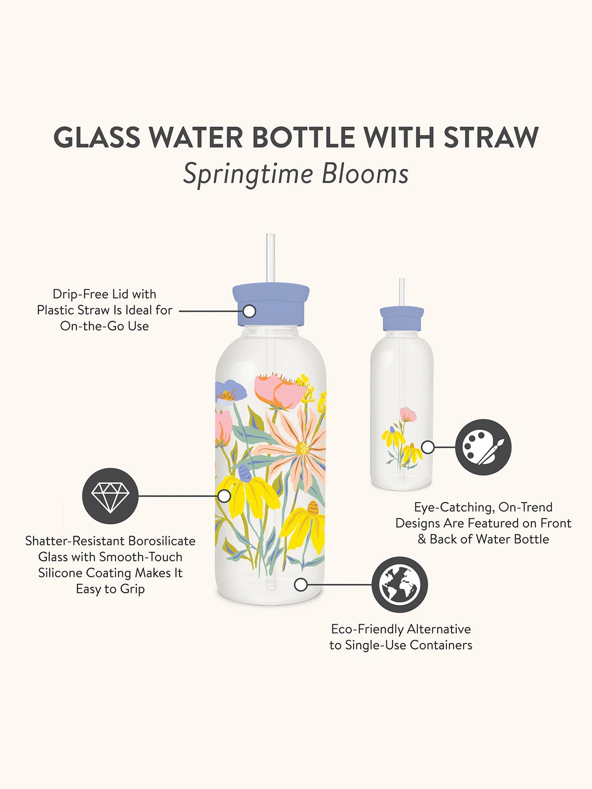 BLOSSOMING SPRING: GLASS WATER BOTTLE WITH STRAW