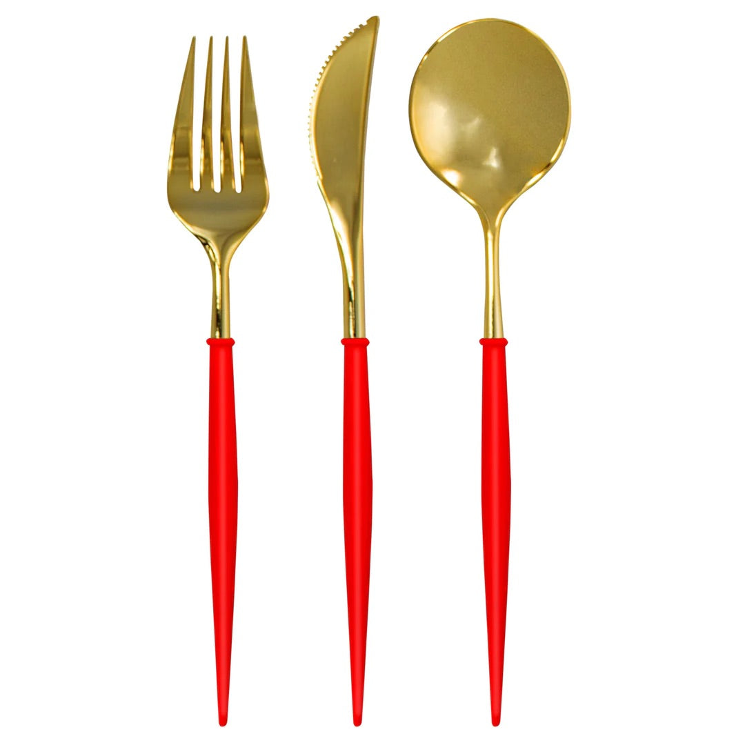 BELLA RED & GOLD CUTLERY