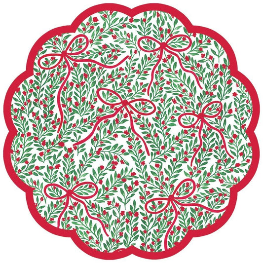 CHRISTMAS BOW SCALLOPED PAPER PLACEMATS