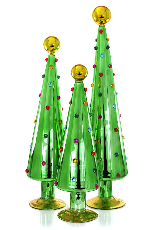 DOTTED CHRISTMAS GLASS TREES-GREEN