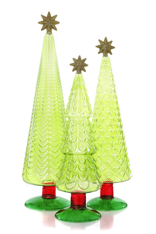 CHRISTMAS GLASS TREE GREEN WITH GOLD STAR