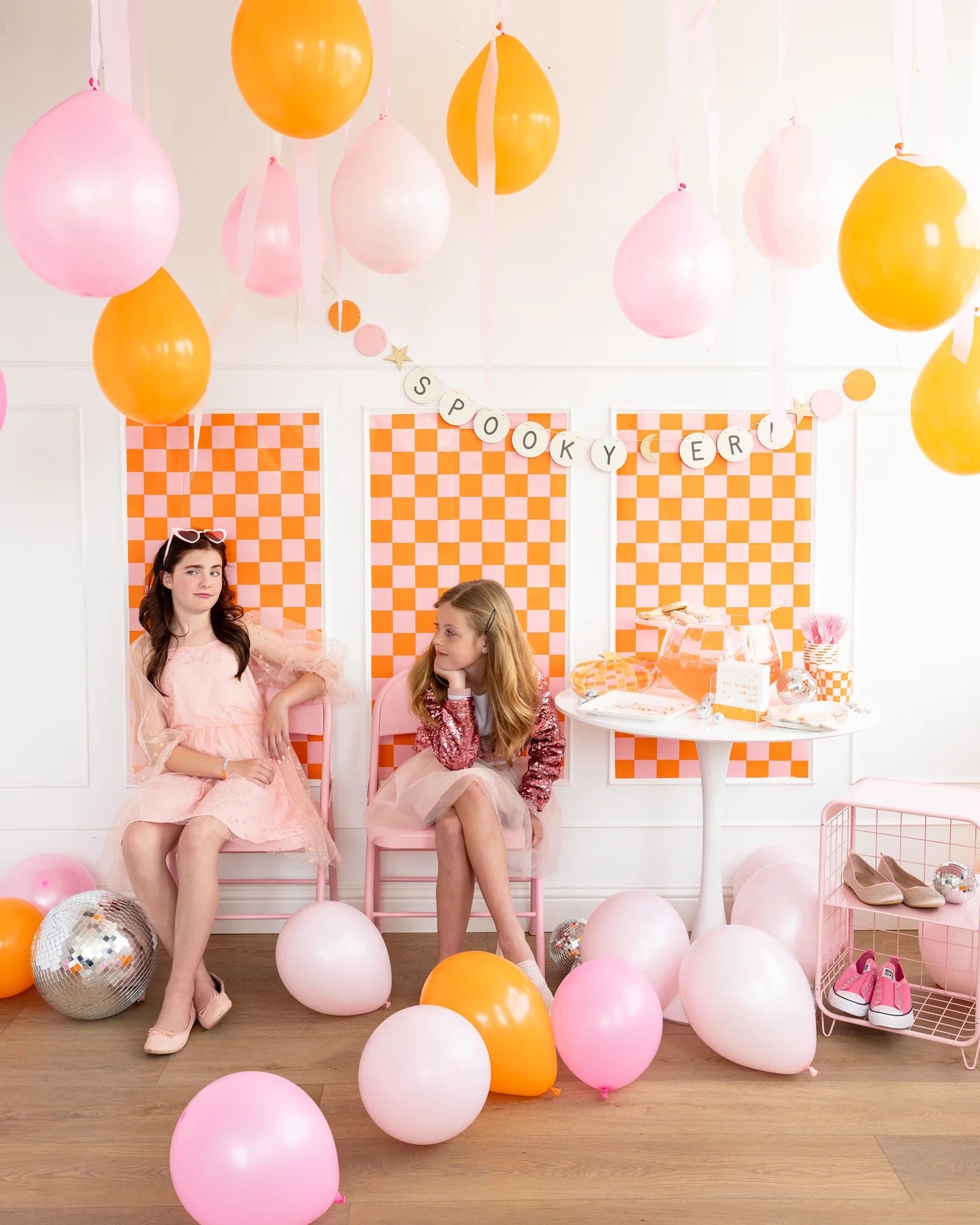 PINK AND ORANGE CHECKED TABLE RUNNER