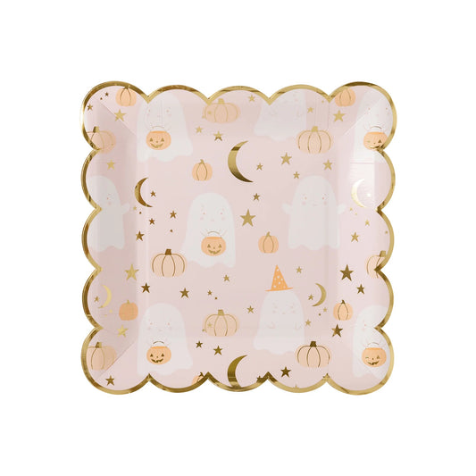 PASTEL PINK GHOST AND PUMPKIN SCATTER DINNER PLATE