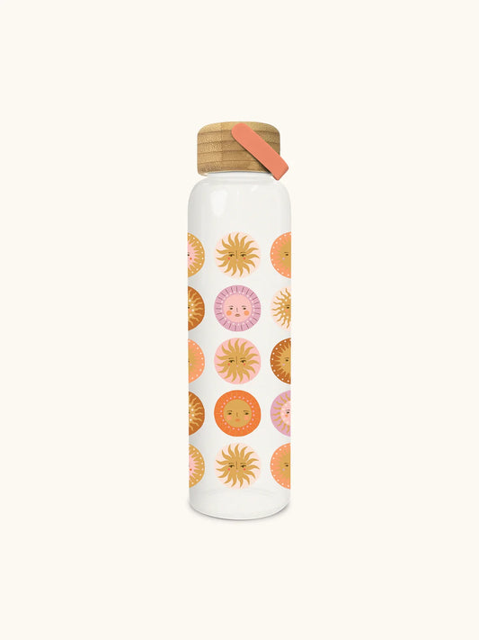 SUNNY DAYS: GLASS WATER BOTTLE WITH BAMBOO LID