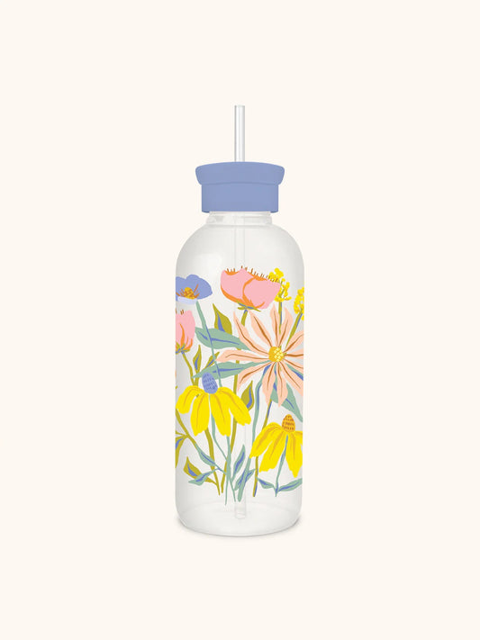 BLOSSOMING SPRING: GLASS WATER BOTTLE WITH STRAW