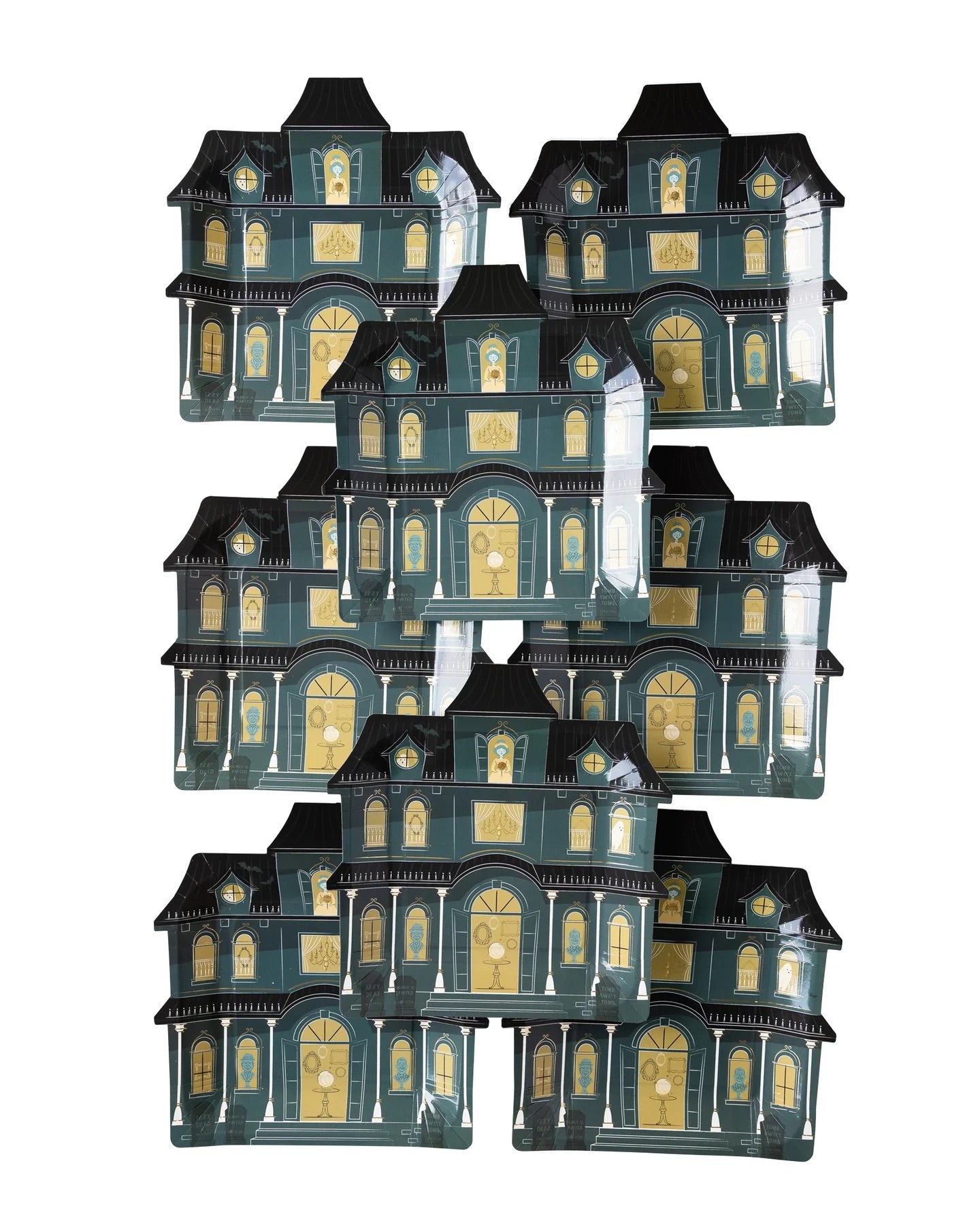 HAUNTED VILLAGE MANSION SHAPED DINNER PLATES