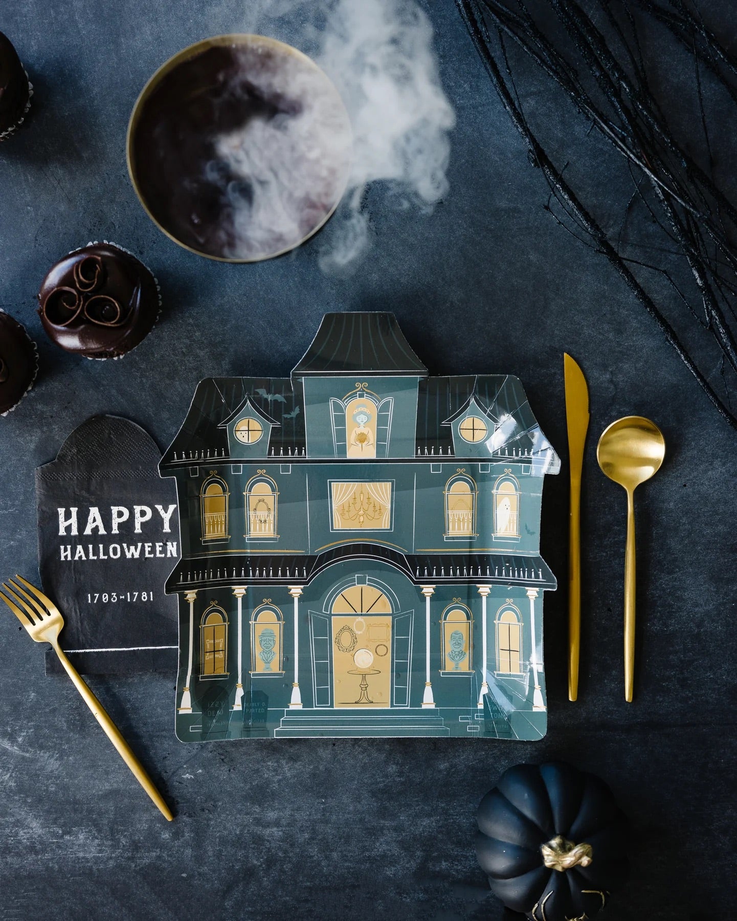 HAUNTED VILLAGE MANSION SHAPED DINNER PLATES