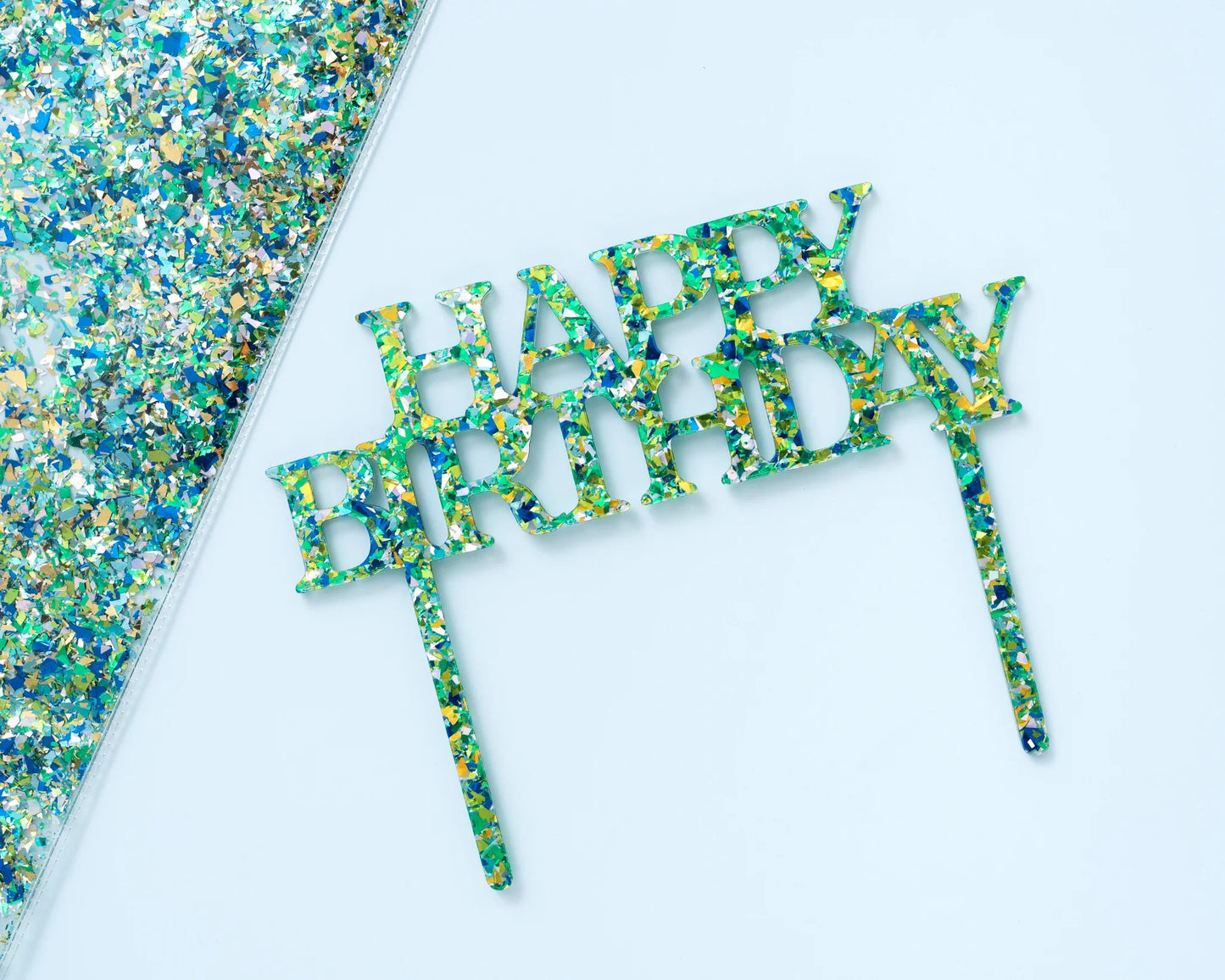 Blue & Green Happy Birthday Cake Topper