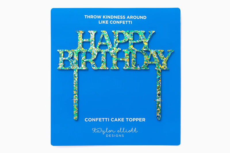 Blue & Green Happy Birthday Cake Topper