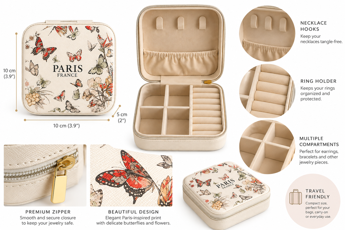 Paris France Travel Jewelry Box – Butterfly Print