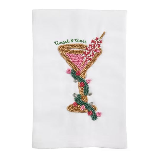 TINSEL AND TINIS CHRISTMAS BEADED TOWEL