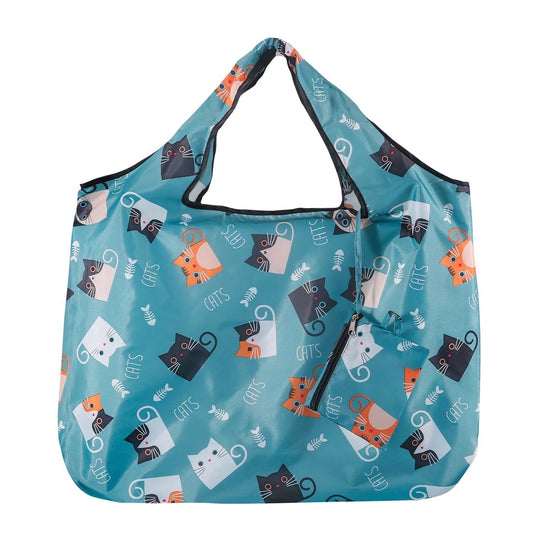 ECO CHIC FOLDABLE REUSABLE LARGE SHOPPING BAG CARTOON CAT