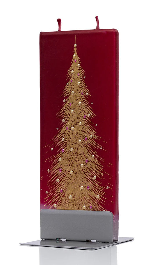 GOLDD CHRISTMAS TREE ON RED FLAT CANDLE