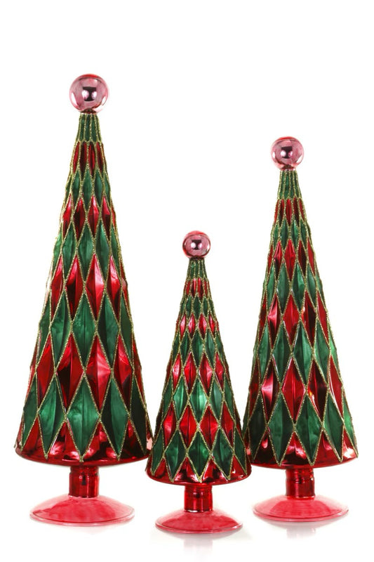 MID CENTURY DIAMOND TREES SCARLET CEDAR- RED/GREEN
