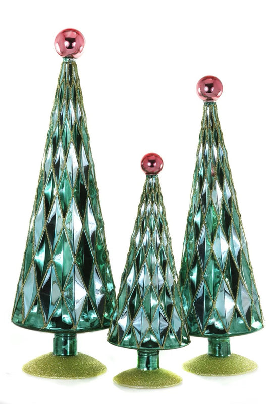 MID CENTURY DIAMOND TREES TEAL
