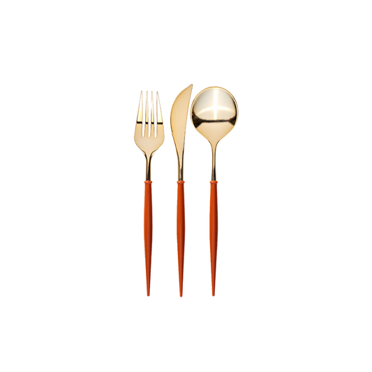 PUMPKIN & GOLD BELLA ASSORTED PLASTIC CUTLERY