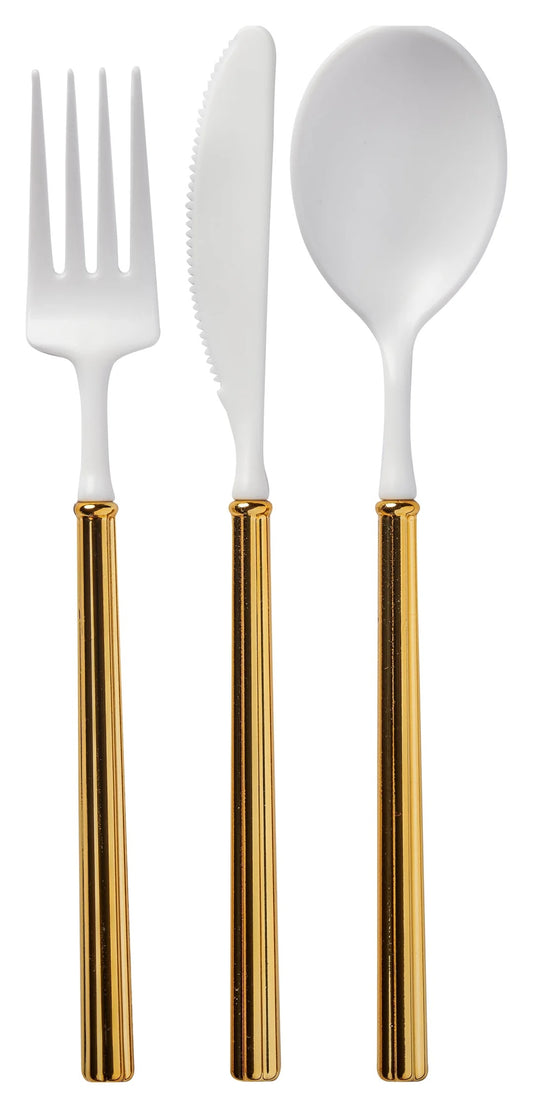 VILLA FLATWARE WHITE/GOLD HANDLE